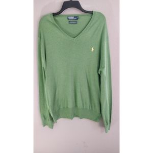 Polo RALPH LAUREN Green Pima Cotton V-neck Sweater